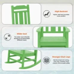 Light Green HDPE Plastic Adirondack Chair Outdoor Rocking Chair For Patio And Garden (1-Pack) -Jearey jearey plastic adirondack chairs jctrty lgreen c3 1000