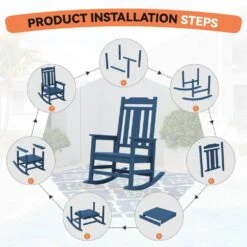 Navy Blue HDPE Plastic Adirondack Chair Outdoor Rocking Chair For Patio And Garden (1-Pack) -Jearey jearey plastic adirondack chairs jctrty navyblue 1f 1000