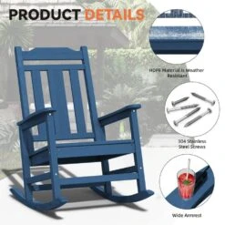 Navy Blue HDPE Plastic Adirondack Chair Outdoor Rocking Chair For Patio And Garden (1-Pack) -Jearey jearey plastic adirondack chairs jctrty navyblue 44 1000