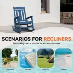 Navy Blue HDPE Plastic Adirondack Chair Outdoor Rocking Chair For Patio And Garden (1-Pack) -Jearey jearey plastic adirondack chairs jctrty navyblue 4f 1000