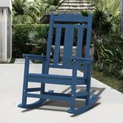 Navy Blue HDPE Plastic Adirondack Chair Outdoor Rocking Chair For Patio And Garden (1-Pack)