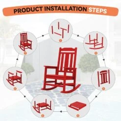 Bright Red Gray HDPE Plastic Adirondack Chair Outdoor Rocking Chair For Patio And Garden (1-Pack) -Jearey jearey plastic adirondack chairs jctrty red 1f 1000