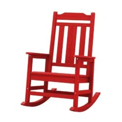 Bright Red Gray HDPE Plastic Adirondack Chair Outdoor Rocking Chair For Patio And Garden (1-Pack) -Jearey jearey plastic adirondack chairs jctrty red 31 1000