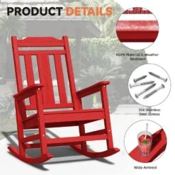 Bright Red Gray HDPE Plastic Adirondack Chair Outdoor Rocking Chair For Patio And Garden (1-Pack) -Jearey jearey plastic adirondack chairs jctrty red 44 1000
