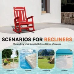 Bright Red Gray HDPE Plastic Adirondack Chair Outdoor Rocking Chair For Patio And Garden (1-Pack) -Jearey jearey plastic adirondack chairs jctrty red 4f 1000