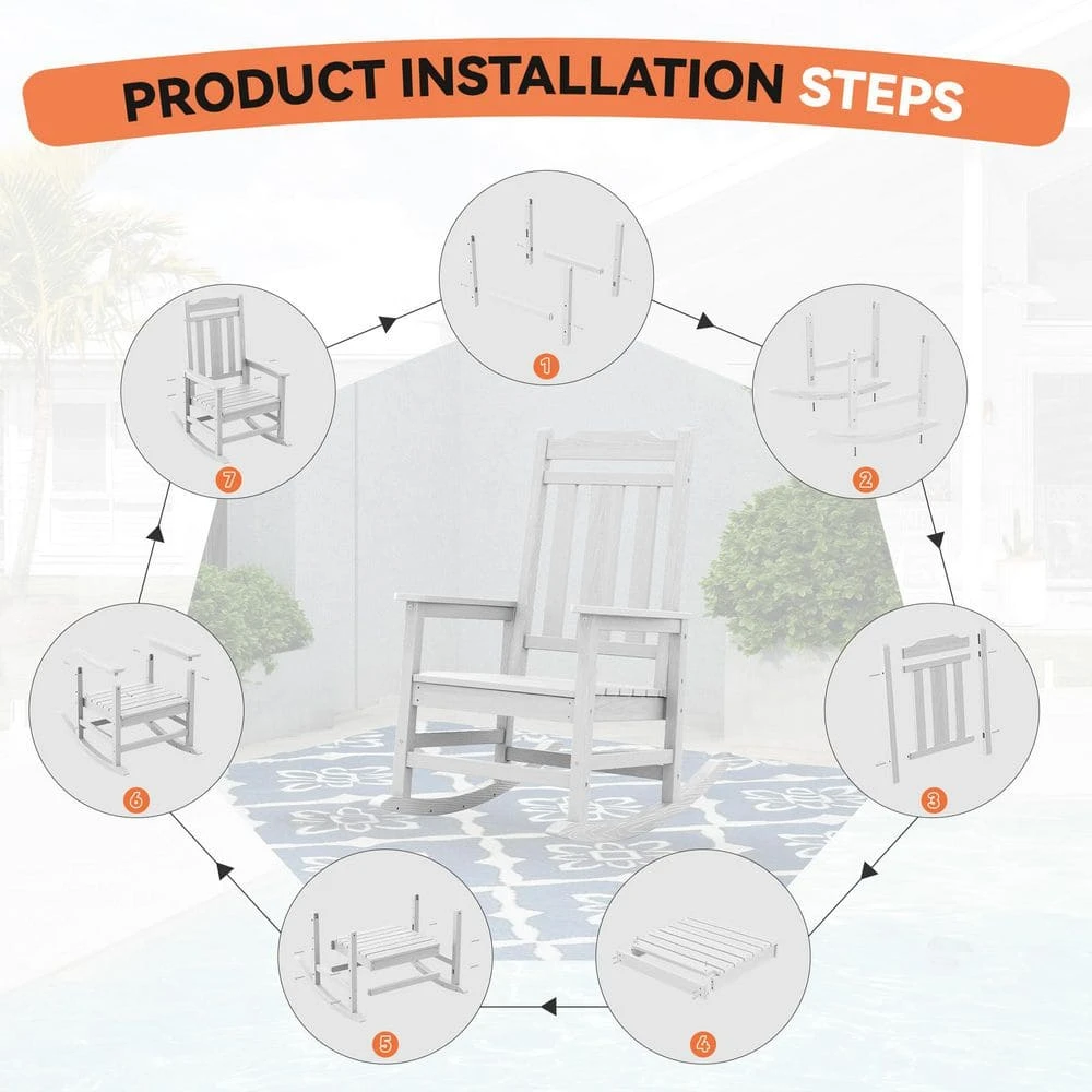 White HDPE Plastic Adirondack Chair Outdoor Rocking Chair For Patio And Garden (1-Pack) 4 White HDPE Plastic Adirondack Chair Outdoor Rocking Chair For Patio And Garden (1-Pack) - Image 4