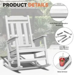 White HDPE Plastic Adirondack Chair Outdoor Rocking Chair For Patio And Garden (1-Pack) 12 White HDPE Plastic Adirondack Chair Outdoor Rocking Chair For Patio And Garden (1-Pack) -Jearey jearey plastic adirondack chairs jctrty wh 44 1000