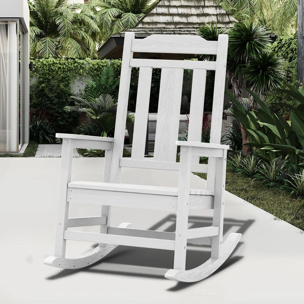 White HDPE Plastic Adirondack Chair Outdoor Rocking Chair For Patio And Garden (1-Pack) 1 White HDPE Plastic Adirondack Chair Outdoor Rocking Chair For Patio And Garden (1-Pack)