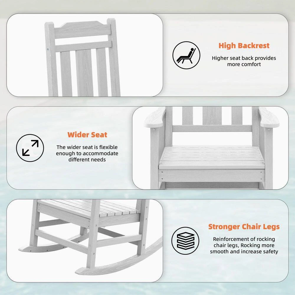 White HDPE Plastic Adirondack Chair Outdoor Rocking Chair For Patio And Garden (1-Pack) 2 White HDPE Plastic Adirondack Chair Outdoor Rocking Chair For Patio And Garden (1-Pack) - Image 2