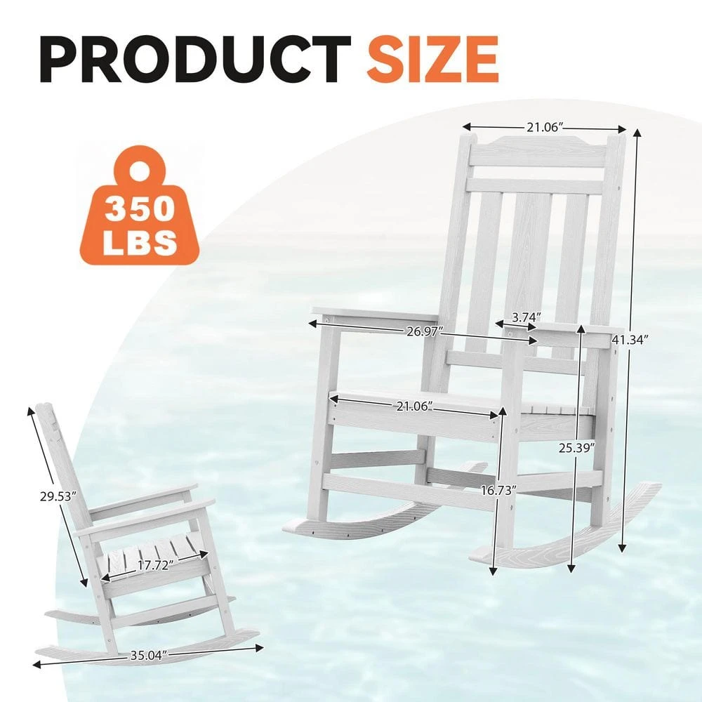 White HDPE Plastic Adirondack Chair Outdoor Rocking Chair For Patio And Garden (1-Pack) 6 White HDPE Plastic Adirondack Chair Outdoor Rocking Chair For Patio And Garden (1-Pack) - Image 6