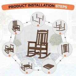 Brown HDPE Plastic Adirondack Chair Outdoor Rocking Chair For Patio And Garden (1-Pack) -Jearey jearey plastic adirondack chairs jctrty zm 1f 1000