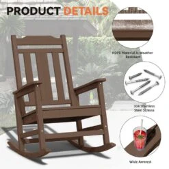 Brown HDPE Plastic Adirondack Chair Outdoor Rocking Chair For Patio And Garden (1-Pack) -Jearey jearey plastic adirondack chairs jctrty zm 44 1000