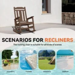 Brown HDPE Plastic Adirondack Chair Outdoor Rocking Chair For Patio And Garden (1-Pack) -Jearey jearey plastic adirondack chairs jctrty zm 4f 1000