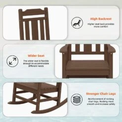 Brown HDPE Plastic Adirondack Chair Outdoor Rocking Chair For Patio And Garden (1-Pack) -Jearey jearey plastic adirondack chairs jctrty zm c3 1000