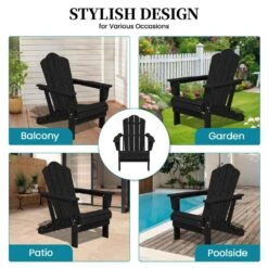 Black Folding HDPE Outdoor Patio Plastic Adirondack Chair With Ergonomic Design (1-Pack) -Jearey jearey plastic adirondack chairs jjydy bk 1f 1000