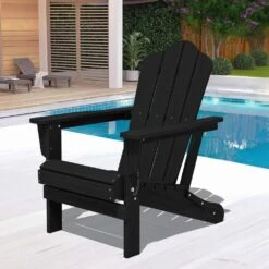 Black Folding HDPE Outdoor Patio Plastic Adirondack Chair With Ergonomic Design (1-Pack) -Jearey jearey plastic adirondack chairs jjydy bk 31 1000