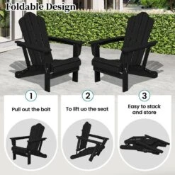 Black Folding HDPE Outdoor Patio Plastic Adirondack Chair With Ergonomic Design (1-Pack) -Jearey jearey plastic adirondack chairs jjydy bk 76 1000