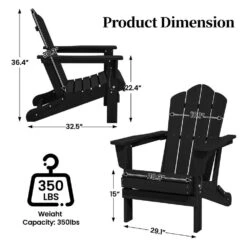 Black Folding HDPE Outdoor Patio Plastic Adirondack Chair With Ergonomic Design (1-Pack) -Jearey jearey plastic adirondack chairs jjydy bk fa 1000