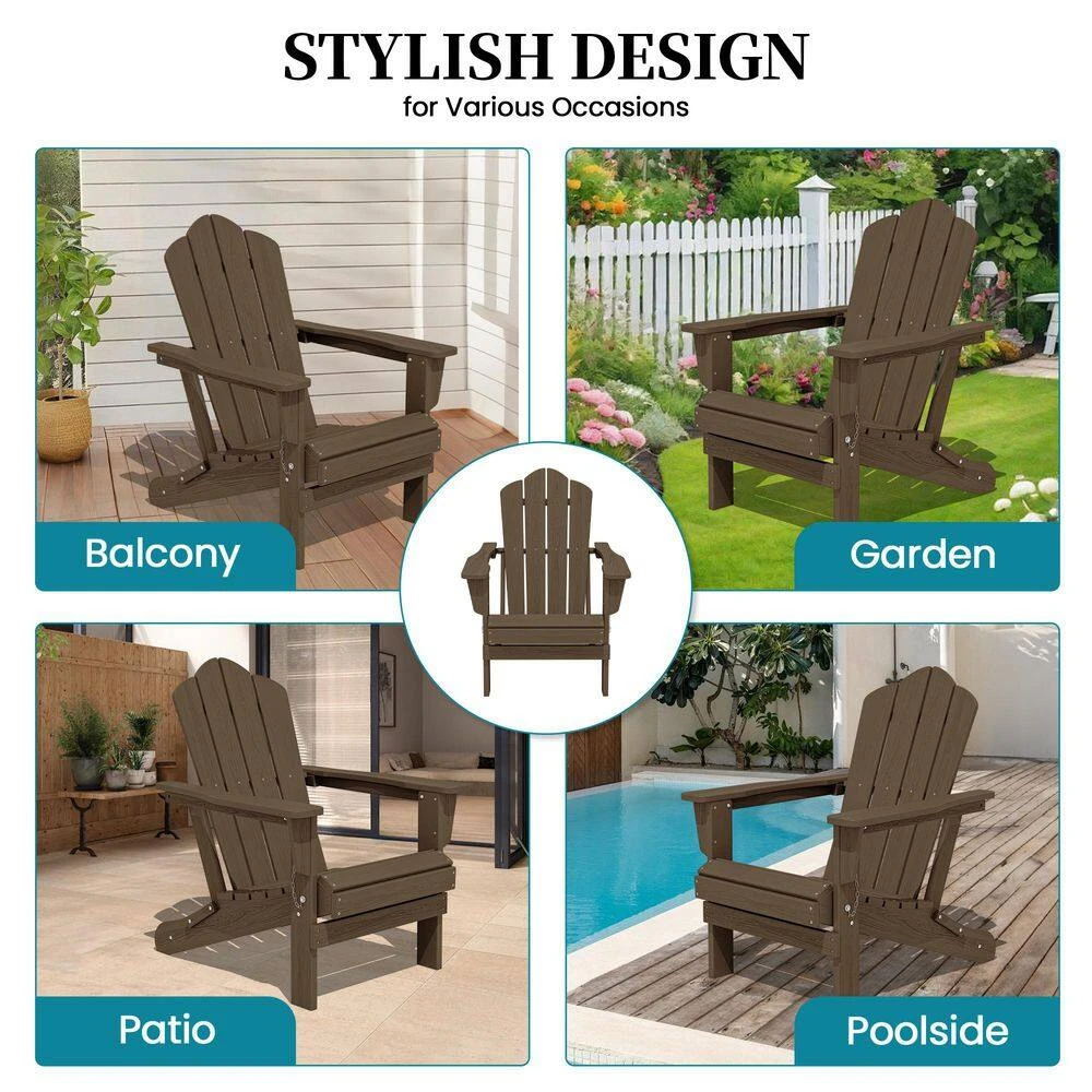 Brown Folding HDPE Outdoor Patio Plastic Adirondack Chair With Ergonomic Design (1-Pack) 4 Brown Folding HDPE Outdoor Patio Plastic Adirondack Chair With Ergonomic Design (1-Pack) - Image 4