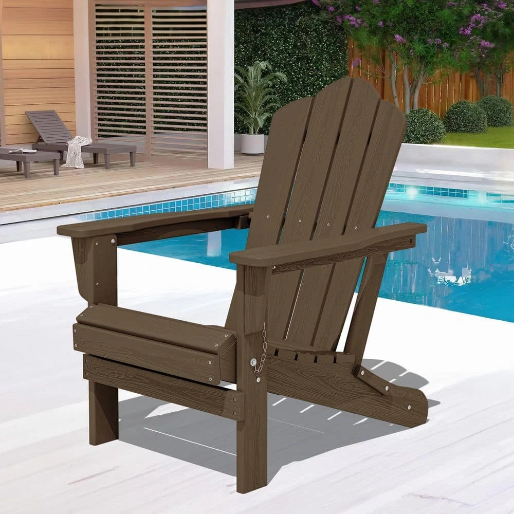 Brown Folding HDPE Outdoor Patio Plastic Adirondack Chair With Ergonomic Design (1-Pack) 8 Brown Folding HDPE Outdoor Patio Plastic Adirondack Chair With Ergonomic Design (1-Pack) - Image 8