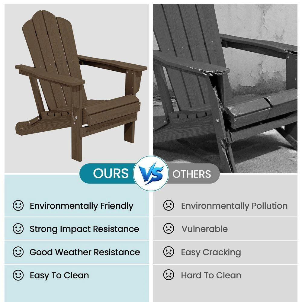 Brown Folding HDPE Outdoor Patio Plastic Adirondack Chair With Ergonomic Design (1-Pack) 5 Brown Folding HDPE Outdoor Patio Plastic Adirondack Chair With Ergonomic Design (1-Pack) - Image 5