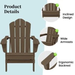 Brown Folding HDPE Outdoor Patio Plastic Adirondack Chair With Ergonomic Design (1-Pack) 10 Brown Folding HDPE Outdoor Patio Plastic Adirondack Chair With Ergonomic Design (1-Pack) -Jearey jearey plastic adirondack chairs jjydy br 4f 1000
