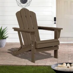 Brown Folding HDPE Outdoor Patio Plastic Adirondack Chair With Ergonomic Design (1-Pack)