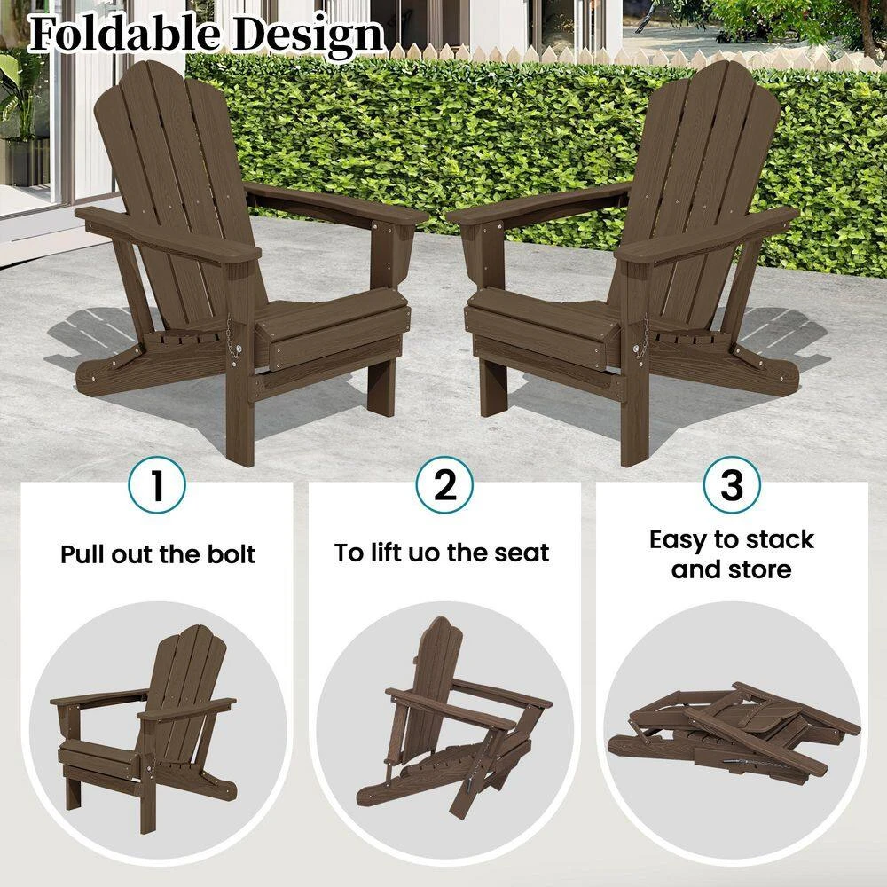 Brown Folding HDPE Outdoor Patio Plastic Adirondack Chair With Ergonomic Design (1-Pack) 7 Brown Folding HDPE Outdoor Patio Plastic Adirondack Chair With Ergonomic Design (1-Pack) - Image 7