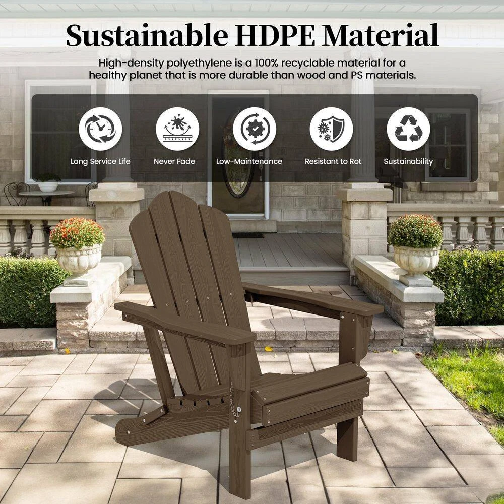Brown Folding HDPE Outdoor Patio Plastic Adirondack Chair With Ergonomic Design (1-Pack) 2 Brown Folding HDPE Outdoor Patio Plastic Adirondack Chair With Ergonomic Design (1-Pack) - Image 2