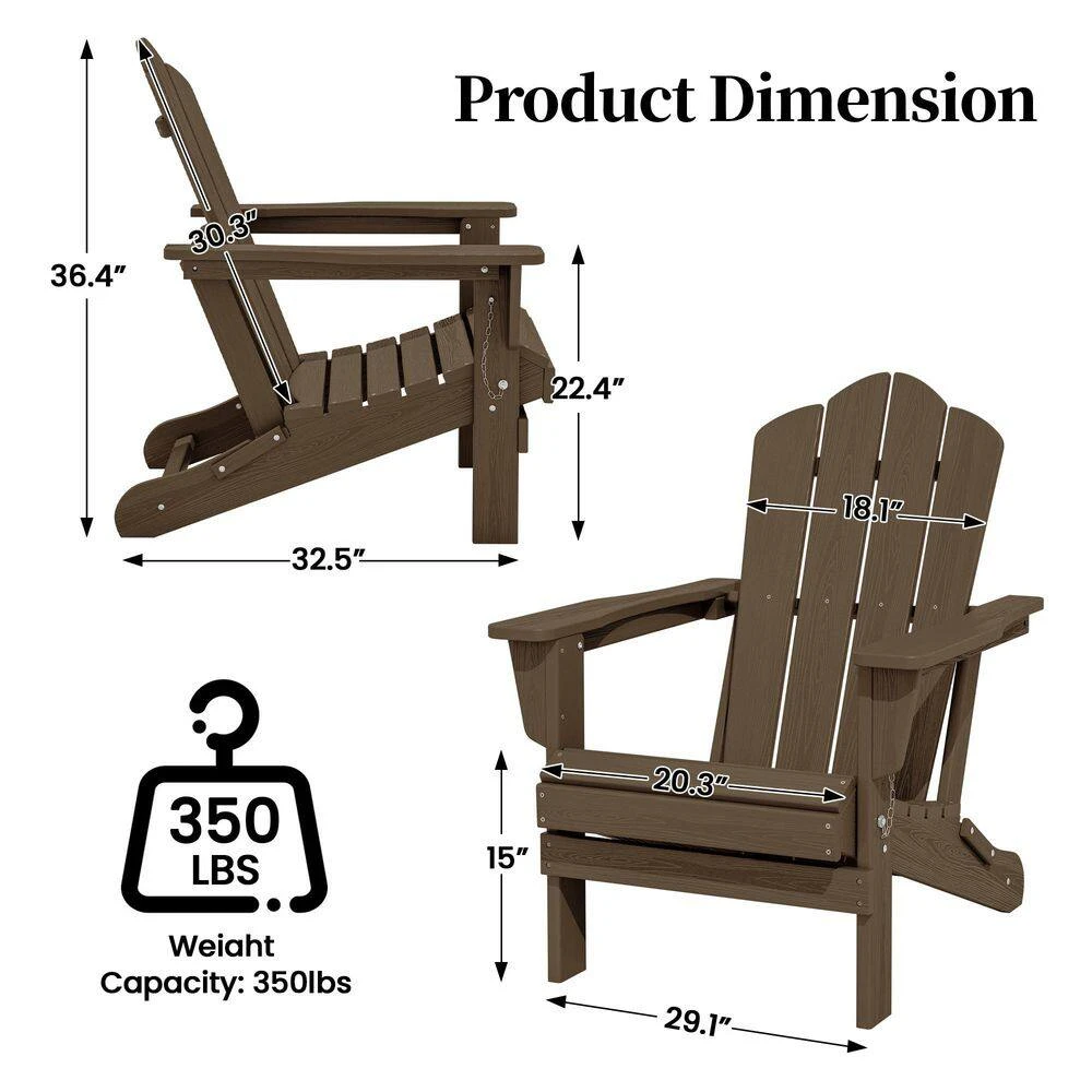 Brown Folding HDPE Outdoor Patio Plastic Adirondack Chair With Ergonomic Design (1-Pack) 6 Brown Folding HDPE Outdoor Patio Plastic Adirondack Chair With Ergonomic Design (1-Pack) - Image 6