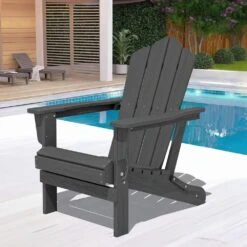 Gray Folding HDPE Outdoor Patio Plastic Adirondack Chair With Ergonomic Design (1-Pack) -Jearey jearey plastic adirondack chairs jjydy gr 31 1000