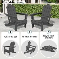 Gray Folding HDPE Outdoor Patio Plastic Adirondack Chair With Ergonomic Design (1-Pack) -Jearey jearey plastic adirondack chairs jjydy gr 76 1000