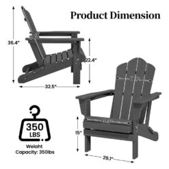 Gray Folding HDPE Outdoor Patio Plastic Adirondack Chair With Ergonomic Design (1-Pack) -Jearey jearey plastic adirondack chairs jjydy gr fa 1000