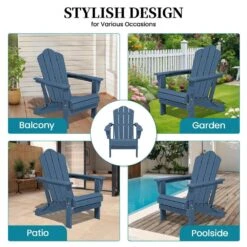 Navy Blue Folding HDPE Outdoor Patio Plastic Adirondack Chair With Ergonomic Design (1-Pack) -Jearey jearey plastic adirondack chairs jjydy na 1f 1000