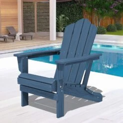 Navy Blue Folding HDPE Outdoor Patio Plastic Adirondack Chair With Ergonomic Design (1-Pack) -Jearey jearey plastic adirondack chairs jjydy na 31 1000