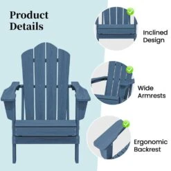 Navy Blue Folding HDPE Outdoor Patio Plastic Adirondack Chair With Ergonomic Design (1-Pack) -Jearey jearey plastic adirondack chairs jjydy na 4f 1000