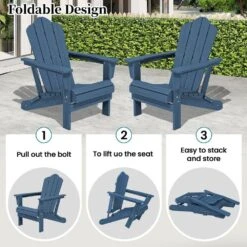 Navy Blue Folding HDPE Outdoor Patio Plastic Adirondack Chair With Ergonomic Design (1-Pack) -Jearey jearey plastic adirondack chairs jjydy na 76 1000