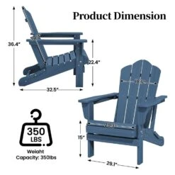 Navy Blue Folding HDPE Outdoor Patio Plastic Adirondack Chair With Ergonomic Design (1-Pack) -Jearey jearey plastic adirondack chairs jjydy na fa 1000