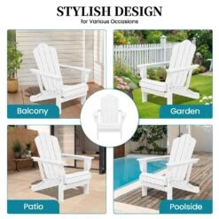 White Folding HDPE Outdoor Patio Plastic Adirondack Chair With Ergonomic Design (1-Pack) -Jearey jearey plastic adirondack chairs jjydy wh 1f 1000