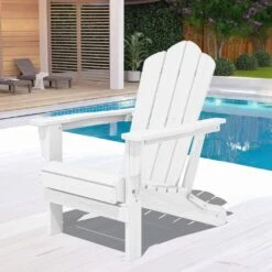 White Folding HDPE Outdoor Patio Plastic Adirondack Chair With Ergonomic Design (1-Pack) -Jearey jearey plastic adirondack chairs jjydy wh 31 1000