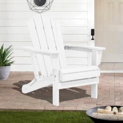 White Folding HDPE Outdoor Patio Plastic Adirondack Chair With Ergonomic Design (1-Pack)