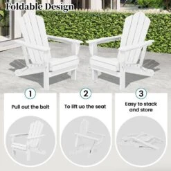 White Folding HDPE Outdoor Patio Plastic Adirondack Chair With Ergonomic Design (1-Pack) -Jearey jearey plastic adirondack chairs jjydy wh 76 1000