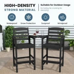 Black Modern HDPE Plastic Adirondack Chairs, Outdoor Bar Stools With Connecting Tray (Set Of 2) -Jearey jearey plastic adirondack chairs jysrgby black 1f 1000