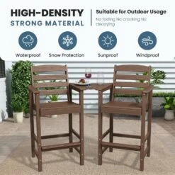 Brown Modern HDPE Plastic Adirondack Chairs, Outdoor Bar Stools With Connecting Tray (Set Of 2) -Jearey jearey plastic adirondack chairs jysrgby brown 1f 1000