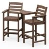 Brown Modern HDPE Plastic Adirondack Chairs, Outdoor Bar Stools With Connecting Tray (Set Of 2)