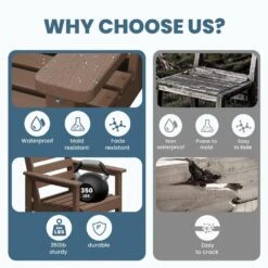 Brown Modern HDPE Plastic Adirondack Chairs, Outdoor Bar Stools With Connecting Tray (Set Of 2) -Jearey jearey plastic adirondack chairs jysrgby brown 76 1000