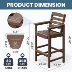 Brown Modern HDPE Plastic Adirondack Chairs, Outdoor Bar Stools With Connecting Tray (Set Of 2) -Jearey jearey plastic adirondack chairs jysrgby brown c3 1000