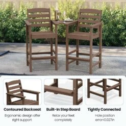 Brown Modern HDPE Plastic Adirondack Chairs, Outdoor Bar Stools With Connecting Tray (Set Of 2) -Jearey jearey plastic adirondack chairs jysrgby brown fa 1000