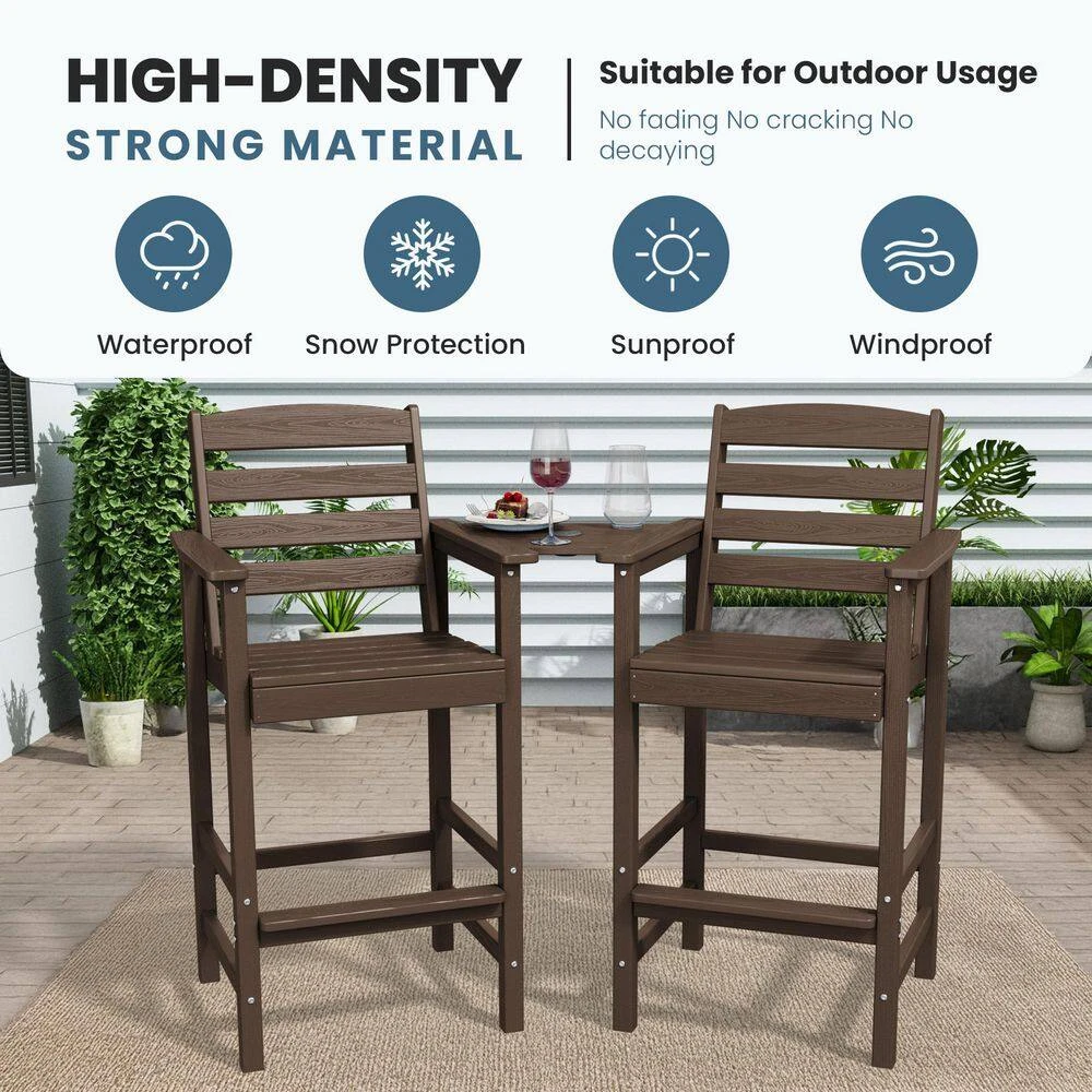 Coffee Brown Modern HDPE Plastic Adirondack Chairs, Outdoor Bar Stools With Connecting Tray (Set Of 2) 5 Coffee Brown Modern HDPE Plastic Adirondack Chairs, Outdoor Bar Stools With Connecting Tray (Set Of 2) - Image 5