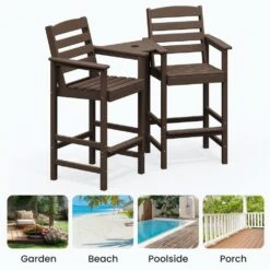 Coffee Brown Modern HDPE Plastic Adirondack Chairs, Outdoor Bar Stools With Connecting Tray (Set Of 2) 14 Coffee Brown Modern HDPE Plastic Adirondack Chairs, Outdoor Bar Stools With Connecting Tray (Set Of 2) -Jearey jearey plastic adirondack chairs jysrgby coffee 44 1000